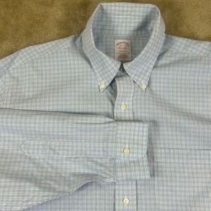 Brooks Brothers Madison Shirt Mens 16.5 35 Blue Plaid Supima Cotton Non-Iron L/S